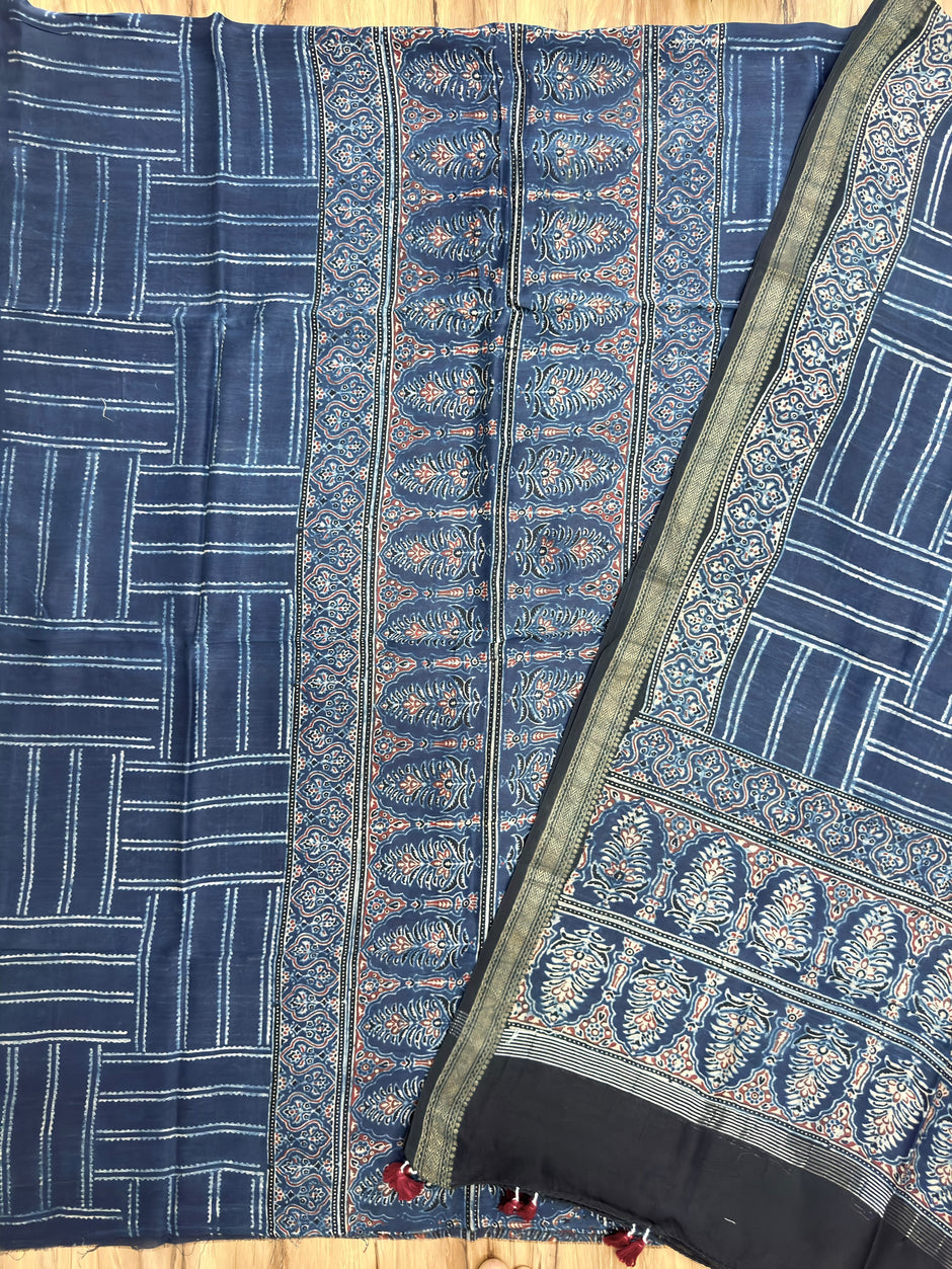Premium Ajrakh Chanderi 2-Piece Suit Set 146 - The Ajrakh Studio