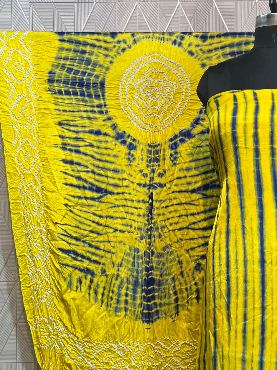 Yellow & blue Modal Silk Tie & Dye Bandhani Dupatta 3 Piece Suits