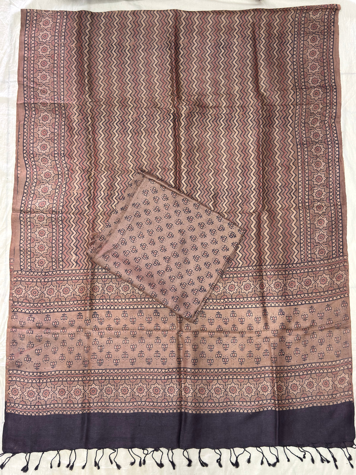 Handloom Pure Tussar Silk Ajrakh Natural Dye 2-Piece Suit Set – Exclusive Collection