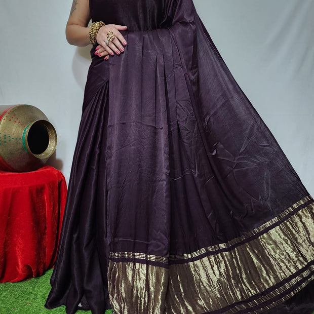 Modal Silk Plain Dye Saree With Zari Pallu