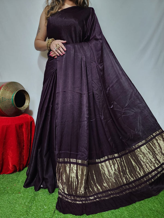 Modal Silk Plain Dye Saree With Zari Pallu