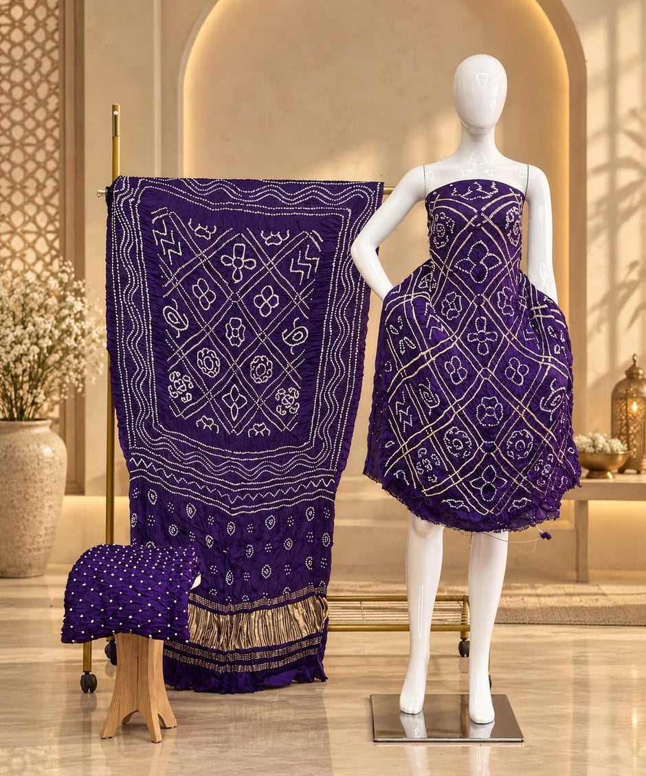 Premium Barbhat Design Modal Silk 3-Piece Suit with Tissue Pallu - The Ajrakh Studio