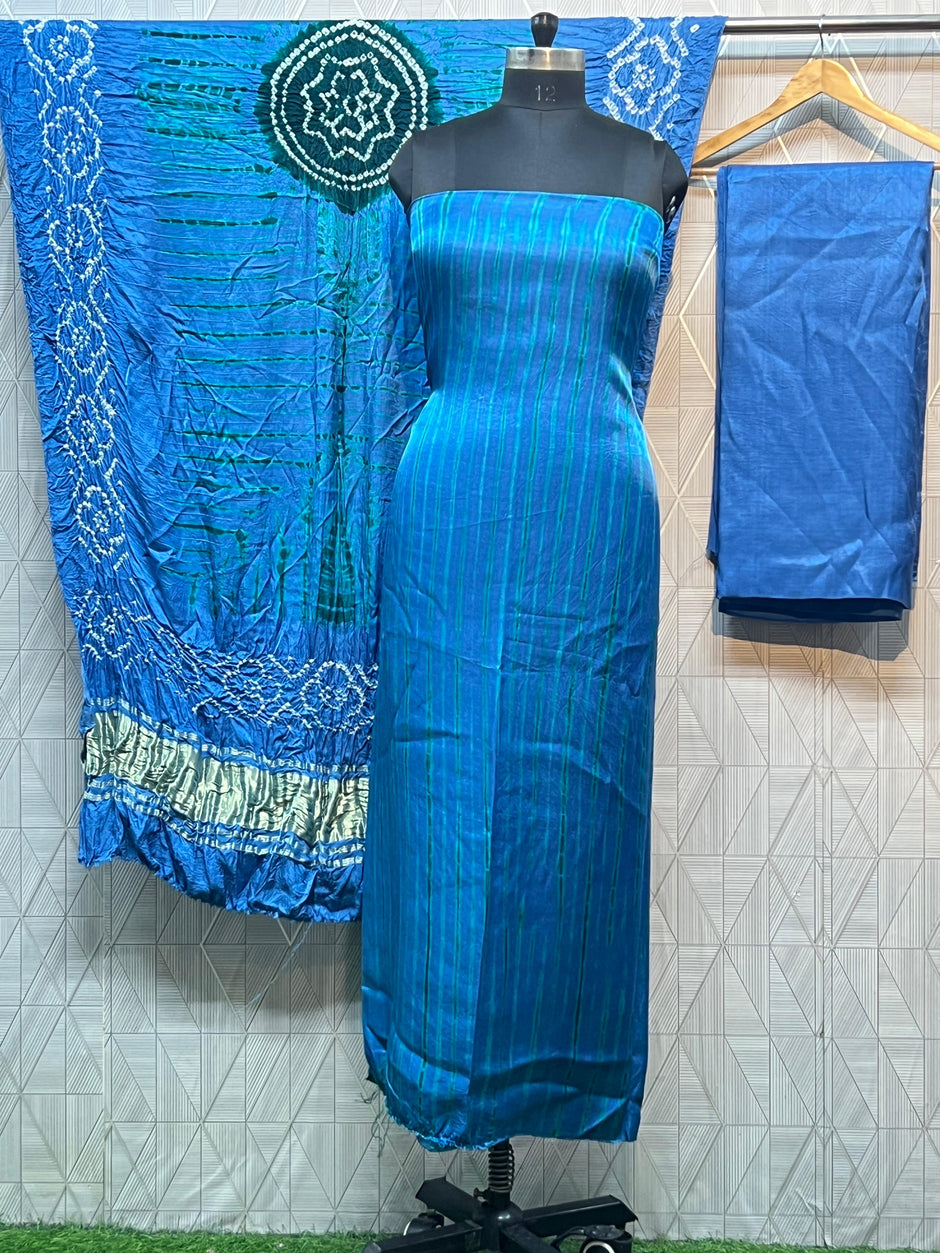 Sky blue & green Modal Silk Tie & Dye Bandhani Dupatta 3 Piece Suits