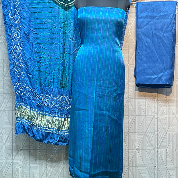 Sky blue & green Modal Silk Tie & Dye Bandhani Dupatta 3 Piece Suits