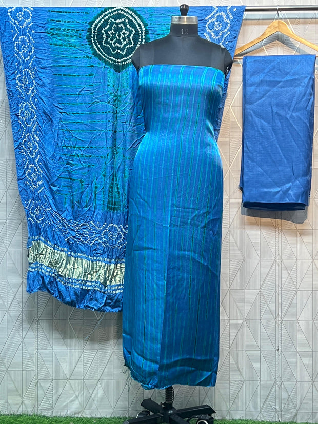 Sky blue & green Modal Silk Tie & Dye Bandhani Dupatta 3 Piece Suits