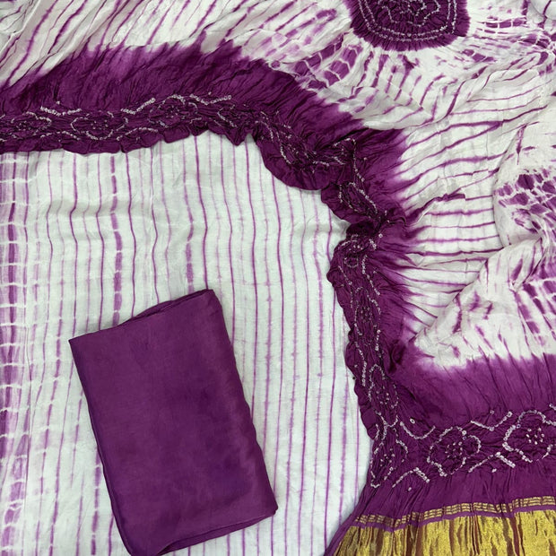 Magenta & White Modal Silk Tie & Dye Bandhani Dupatta 3 Piece Suits
