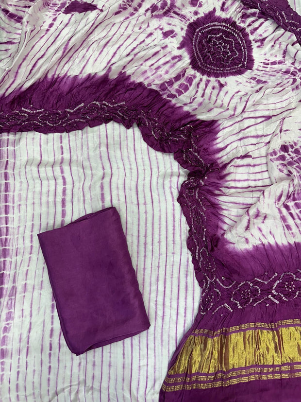 Magenta & White Modal Silk Tie & Dye Bandhani Dupatta 3 Piece Suits