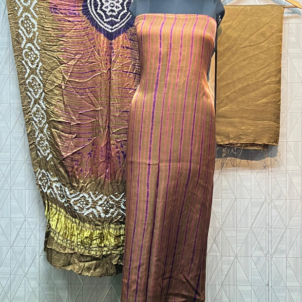 Brown g & purple Modal Silk Tie & Dye Bandhani Dupatta 3 Piece Suits