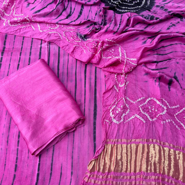 Pink & Black Modal Silk Tie & Dye Bandhani Dupatta 3 Piece Suits