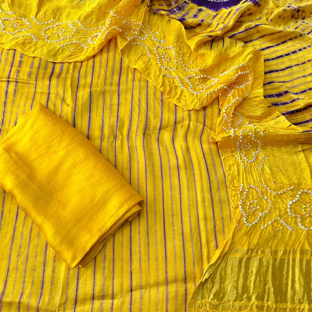 Yellow & Purple Modal Silk Tie & Dye Bandhani Dupatta 3 Piece Suits