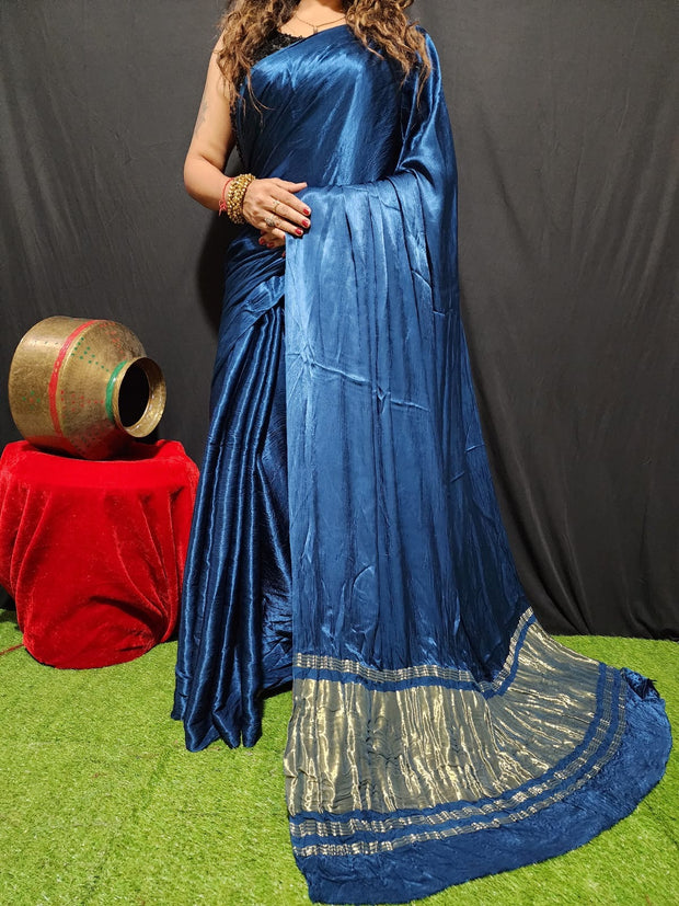 Modal Silk Plain Dye Saree With Zari Pallu