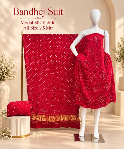 Premium Barik Bandhej Modal Silk 3-Piece Suit with Tissue Pallu