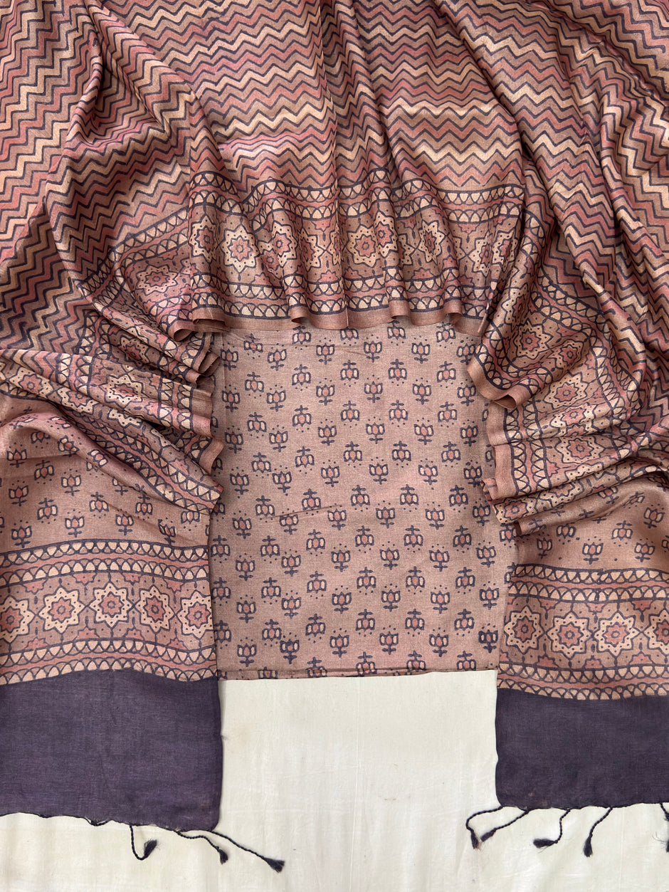 Handloom Pure Tussar Silk Ajrakh Natural Dye 2-Piece Suit Set – Exclusive Collection
