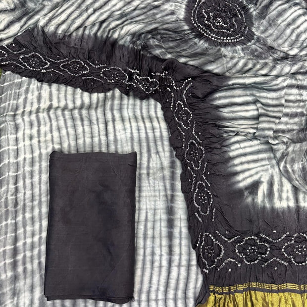 Black & White Modal Silk Tie & Dye Bandhani Dupatta 3 Piece Suits