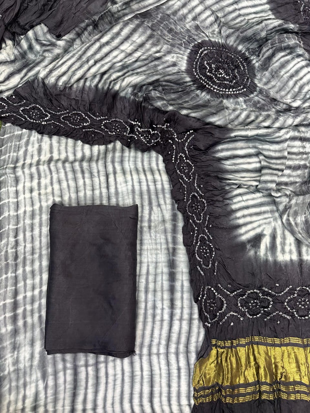 Black & White Modal Silk Tie & Dye Bandhani Dupatta 3 Piece Suits