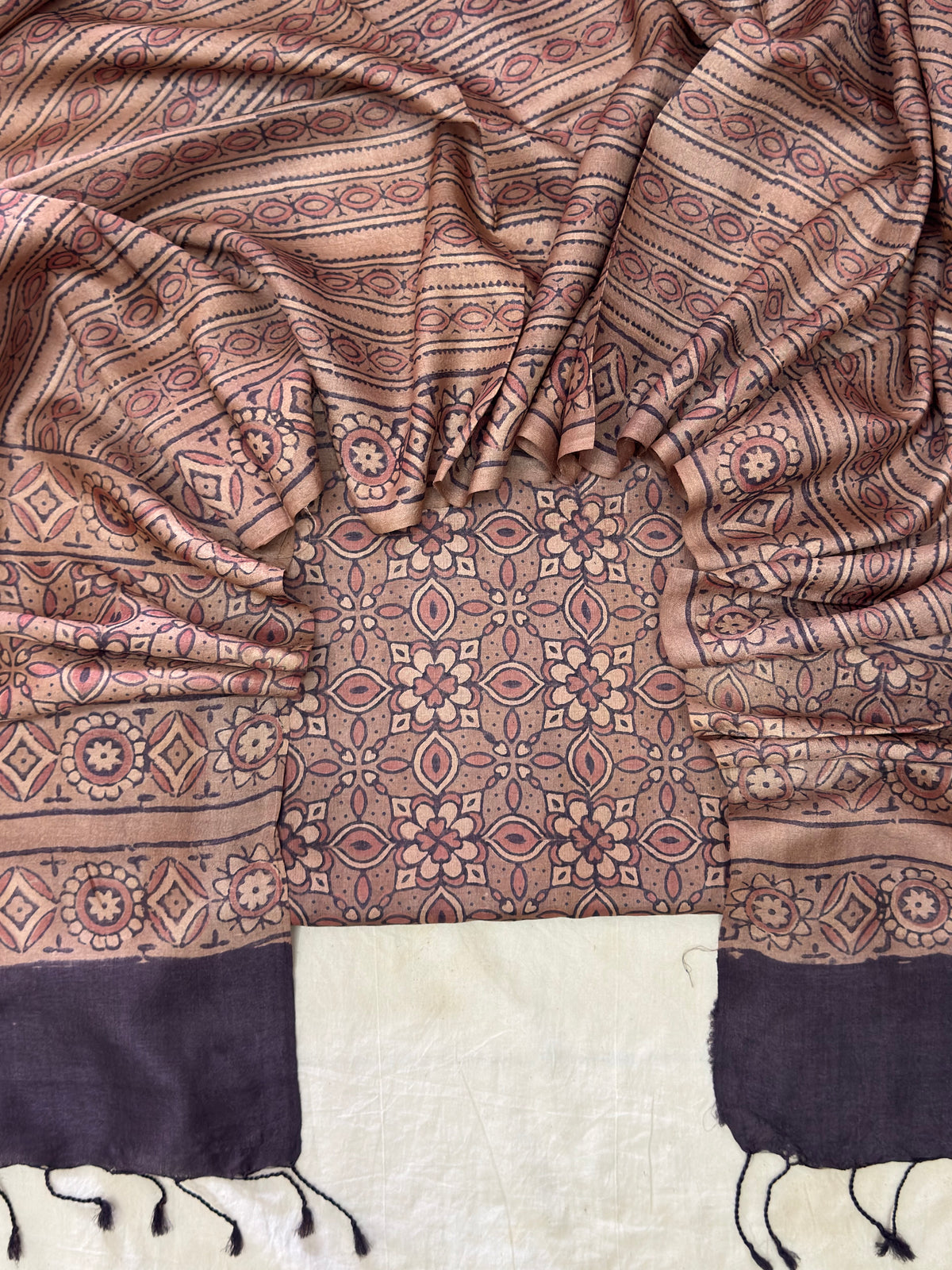Handloom Pure Tussar Silk Ajrakh Natural Dye 2-Piece Suit Set – Exclusive Collection
