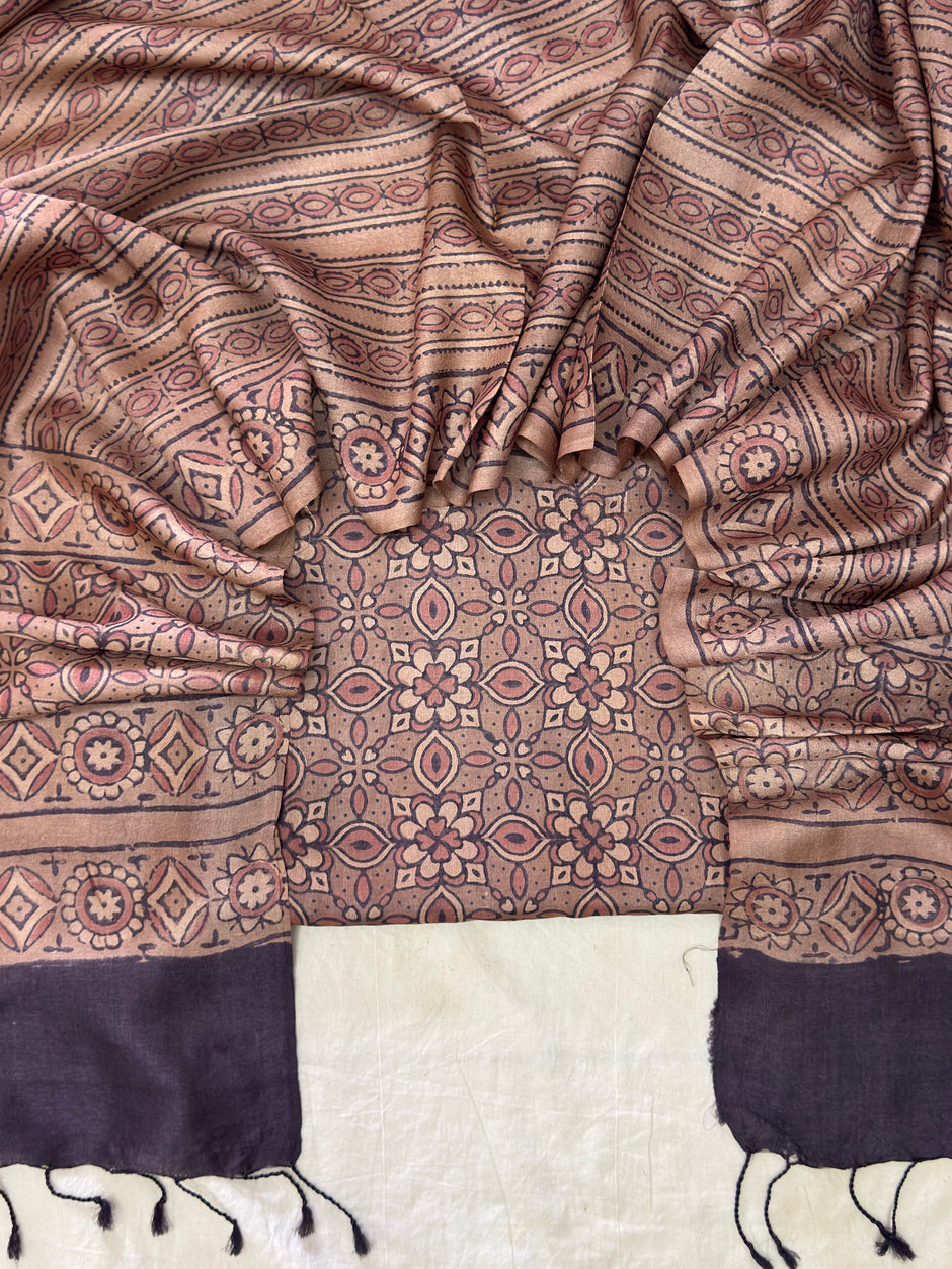Handloom Pure Tussar Silk Ajrakh Natural Dye 2-Piece Suit Set – Exclusive Collection