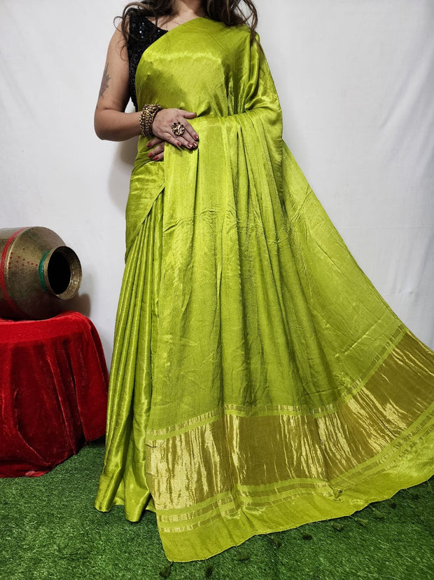 Modal Silk Plain Dye Saree With Zari Pallu