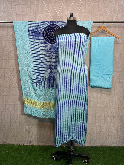 Cyan & blue Modal Silk Tie & Dye Bandhani Dupatta 3 Piece Suits
