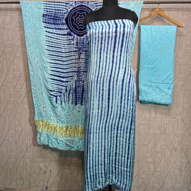 Cyan & blue Modal Silk Tie & Dye Bandhani Dupatta 3 Piece Suits