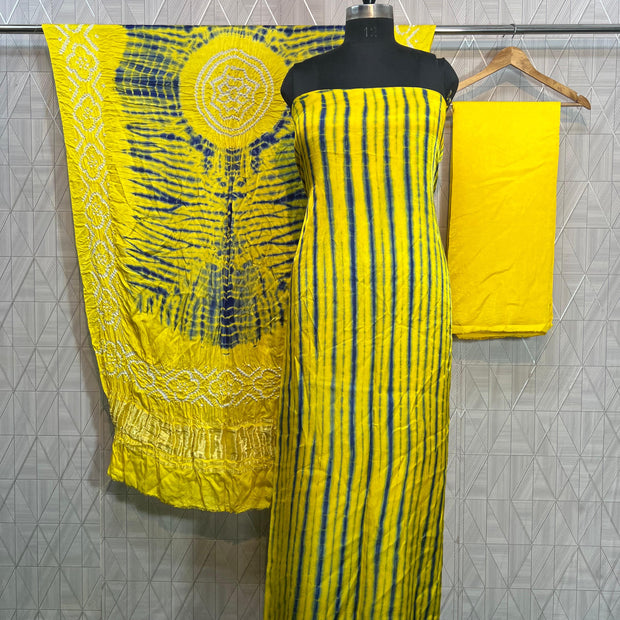 Yellow & blue Modal Silk Tie & Dye Bandhani Dupatta 3 Piece Suits