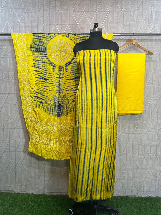 Yellow & blue Modal Silk Tie & Dye Bandhani Dupatta 3 Piece Suits
