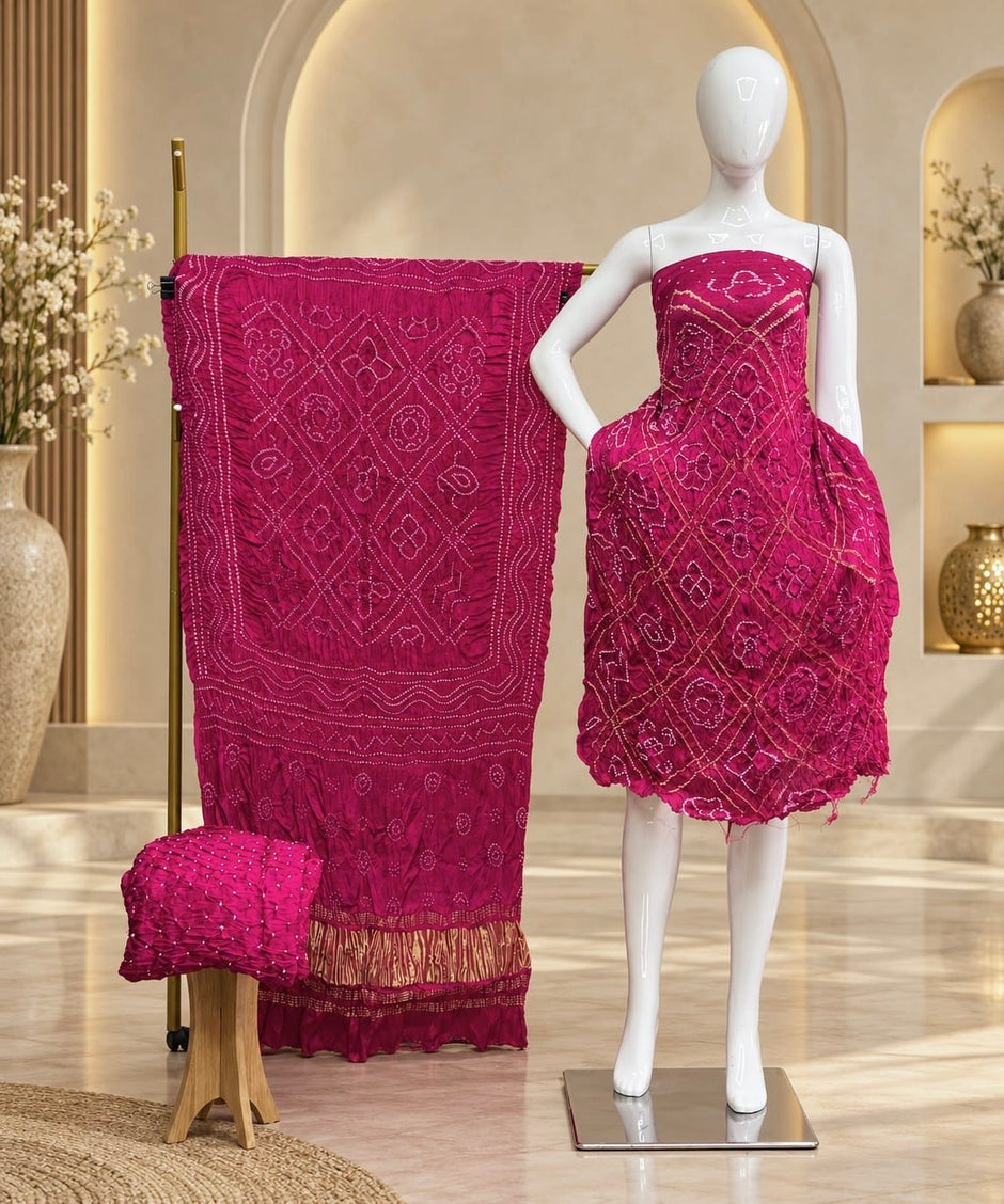 Premium Barbhat Design Modal Silk 3-Piece Suit with Tissue Pallu - The Ajrakh Studio