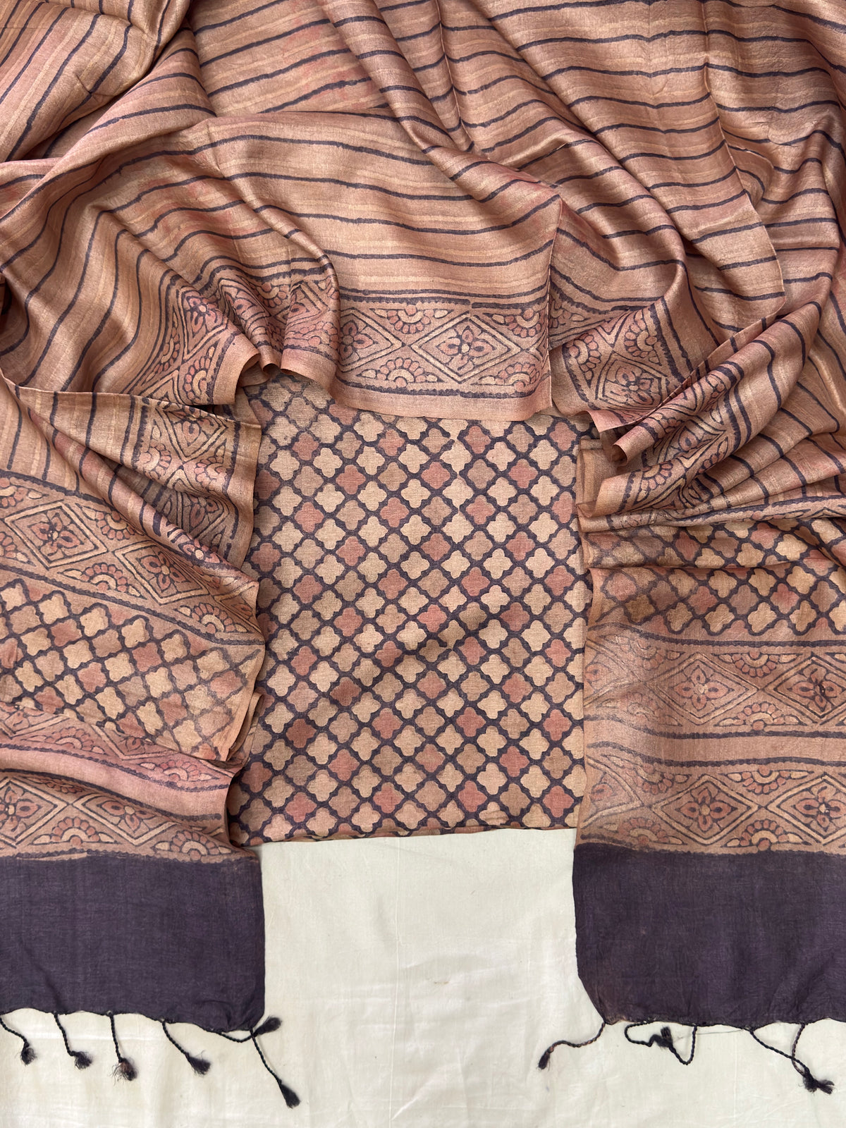 Handloom Pure Tussar Silk Ajrakh Natural Dye 2-Piece Suit Set – Exclusive Collection