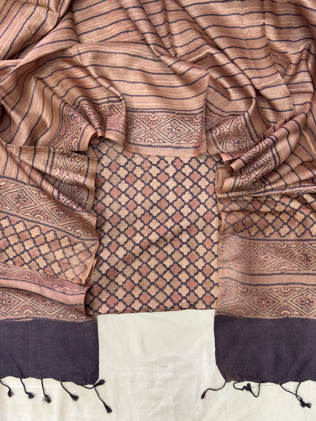 Handloom Pure Tussar Silk Ajrakh Natural Dye 2-Piece Suit Set – Exclusive Collection