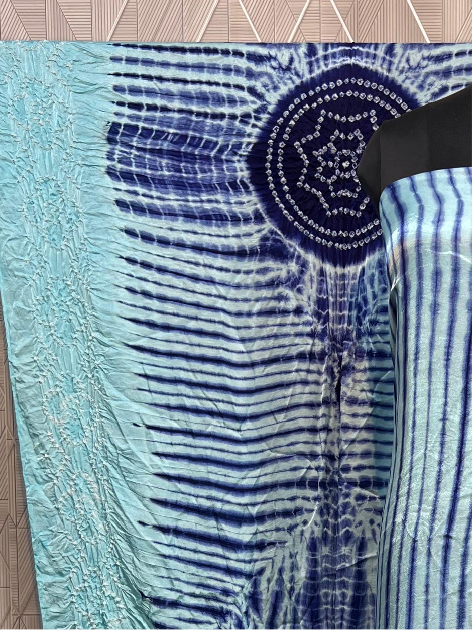 Cyan & blue Modal Silk Tie & Dye Bandhani Dupatta 3 Piece Suits