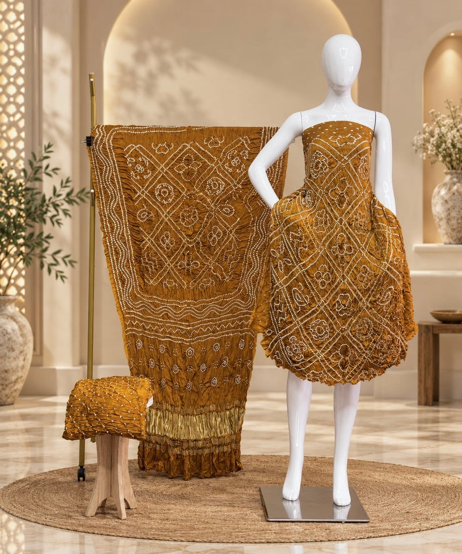 Premium Barbhat Design Modal Silk 3-Piece Suit with Tissue Pallu - The Ajrakh Studio