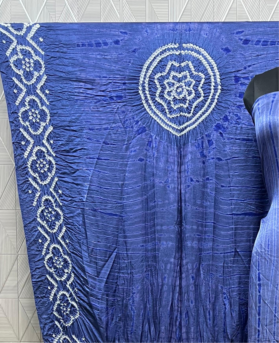 Sky blue & blue Modal Silk Tie & Dye Bandhani Dupatta 3 Piece Suits