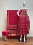 Havi Modal Silk Ajrakh Neptol Dye & Discharge Print Panel Design 3-Piece Suit - The Ajrakh Studio