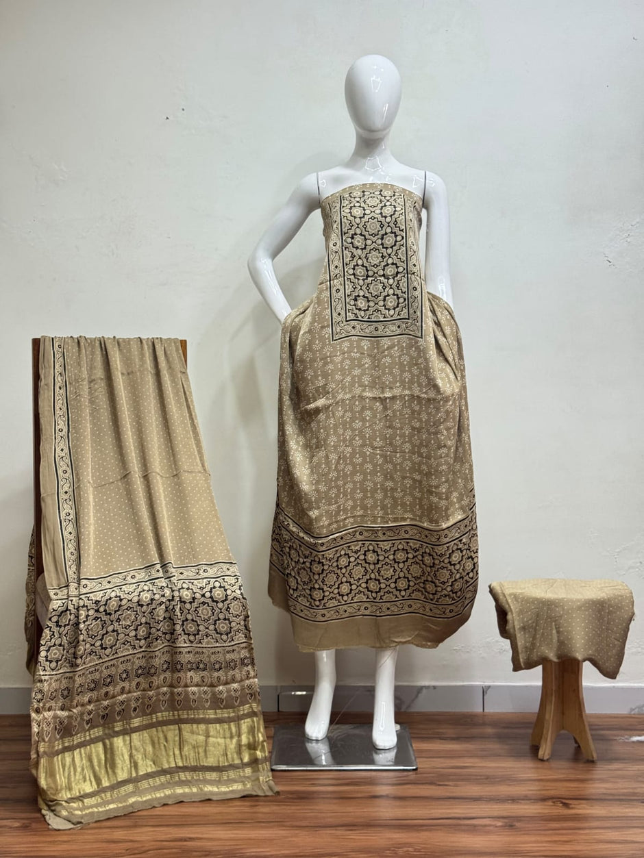 Havi Modal Silk Ajrakh Neptol Dye Discharge Print Panel Suit 06 - The Ajrakh Studio