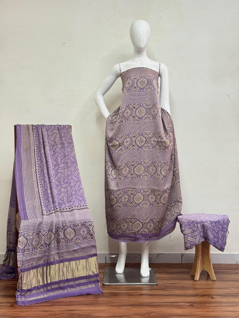 Havi Modal Silk Ajrakh Neptol Dye Discharge Print Panel Suit 01 - The Ajrakh Studio