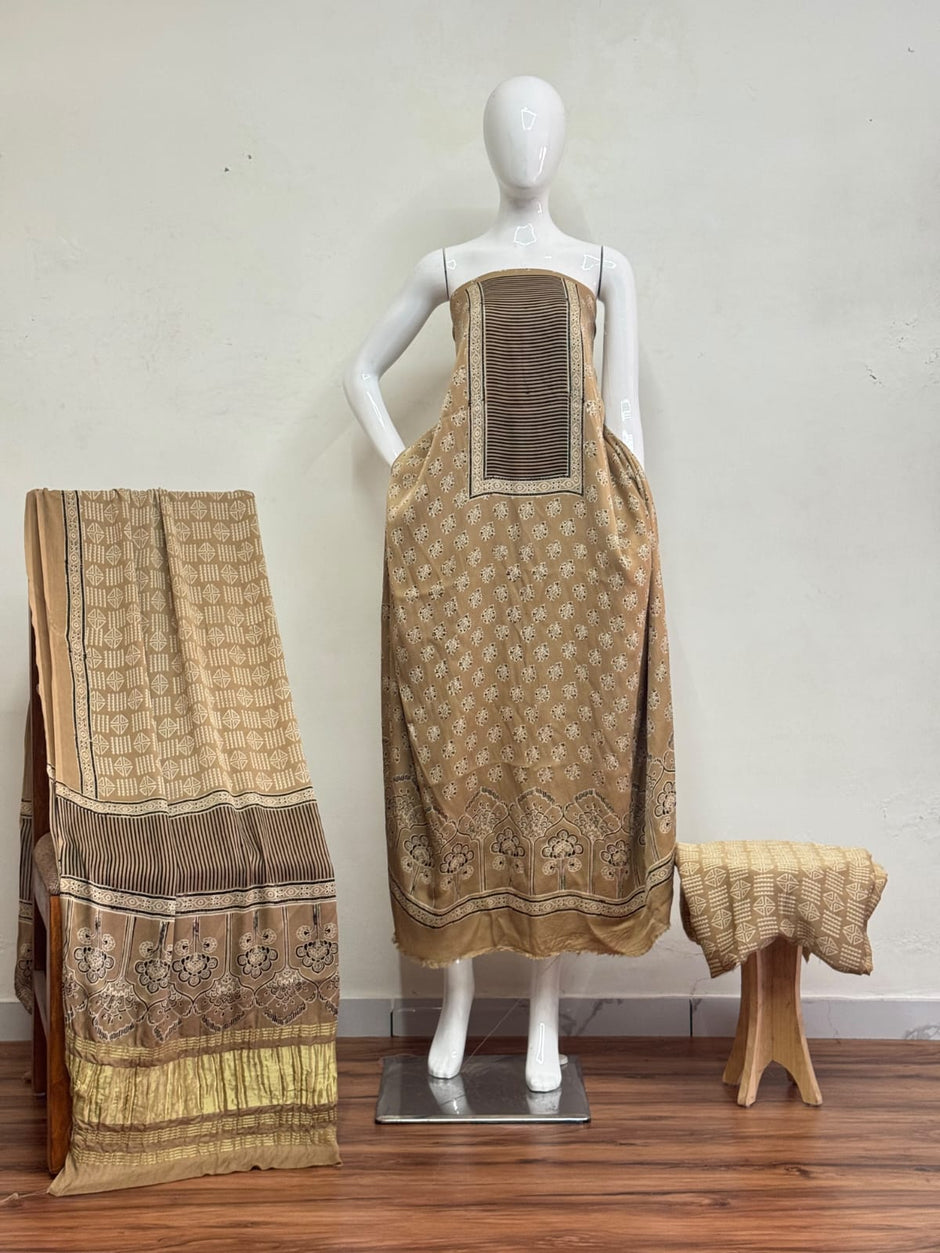 Havi Modal Silk Ajrakh Neptol Dye Discharge Print Panel Suit 07 - The Ajrakh Studio