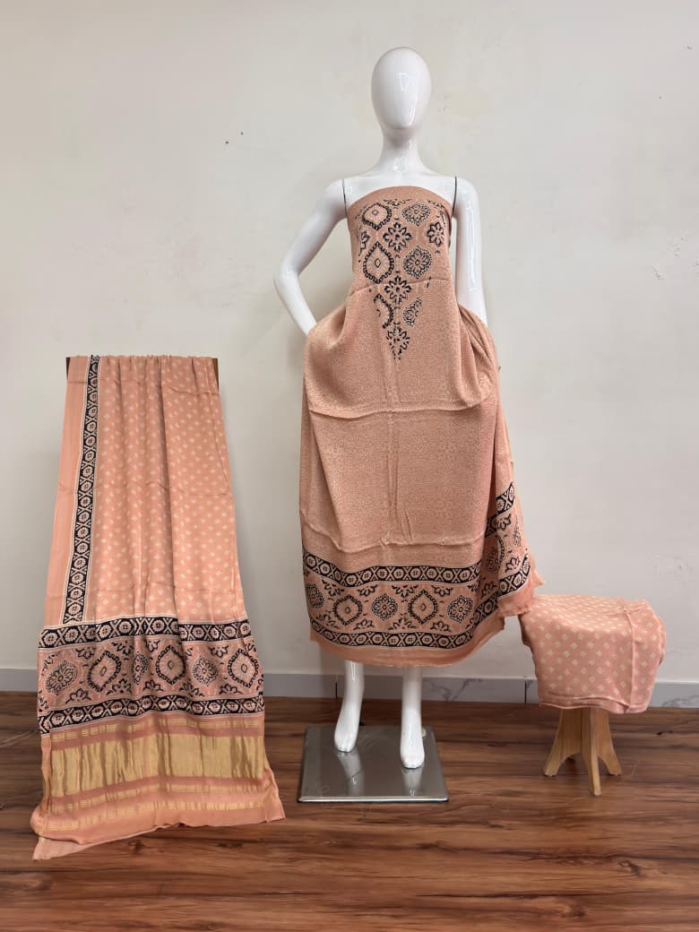 Havi Modal Silk Ajrakh Neptol Dye Discharge Print Panel Suit 21 - The Ajrakh Studio