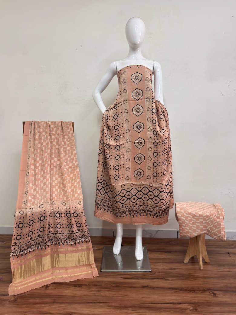 Havi Modal Silk Ajrakh Neptol Dye Discharge Print Panel Suit 18 - The Ajrakh Studio