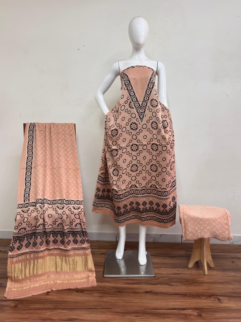 Havi Modal Silk Ajrakh Neptol Dye Discharge Print Panel Suit 16 - The Ajrakh Studio
