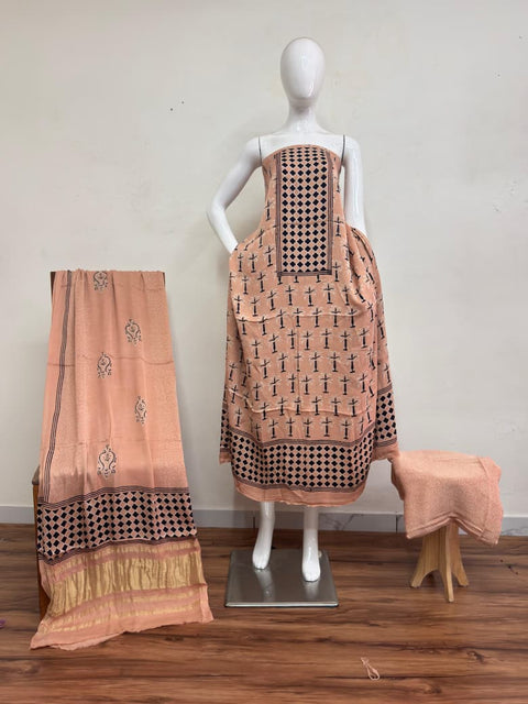 Havi Modal Silk Ajrakh Neptol Dye Discharge Print Panel Suit 15 - The Ajrakh Studio