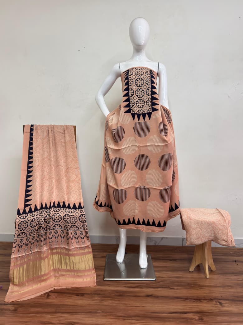 Havi Modal Silk Ajrakh Neptol Dye Discharge Print Panel Suit 22 - The Ajrakh Studio