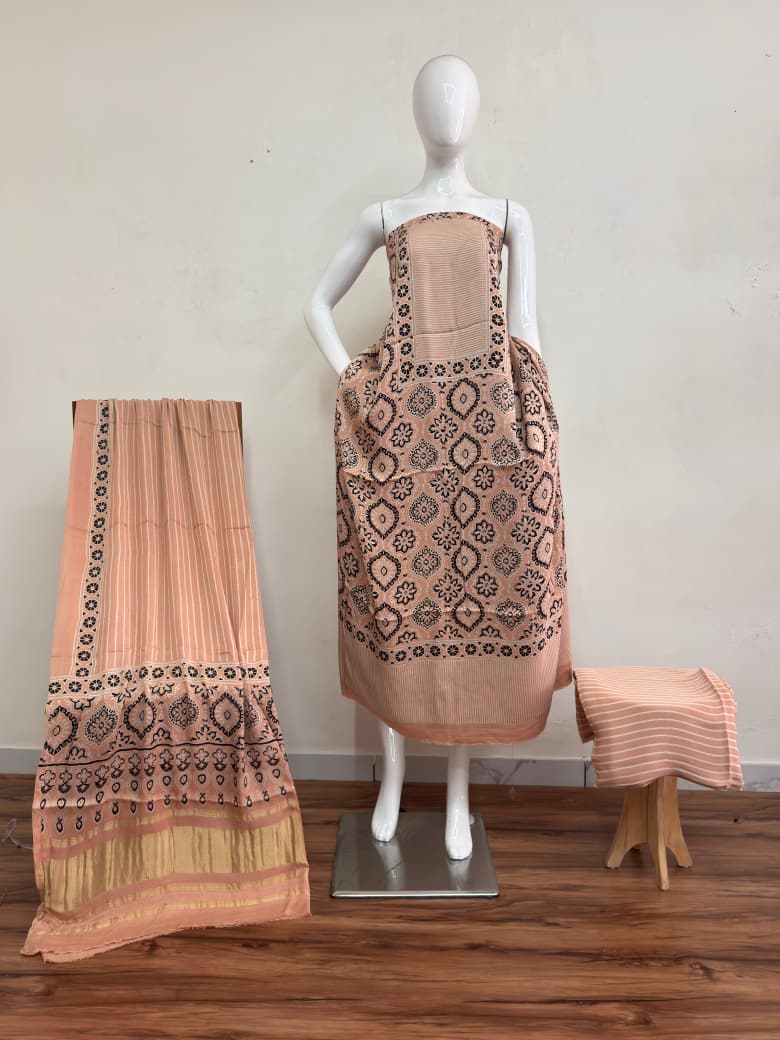 Havi Modal Silk Ajrakh Neptol Dye Discharge Print Panel Suit 19 - The Ajrakh Studio
