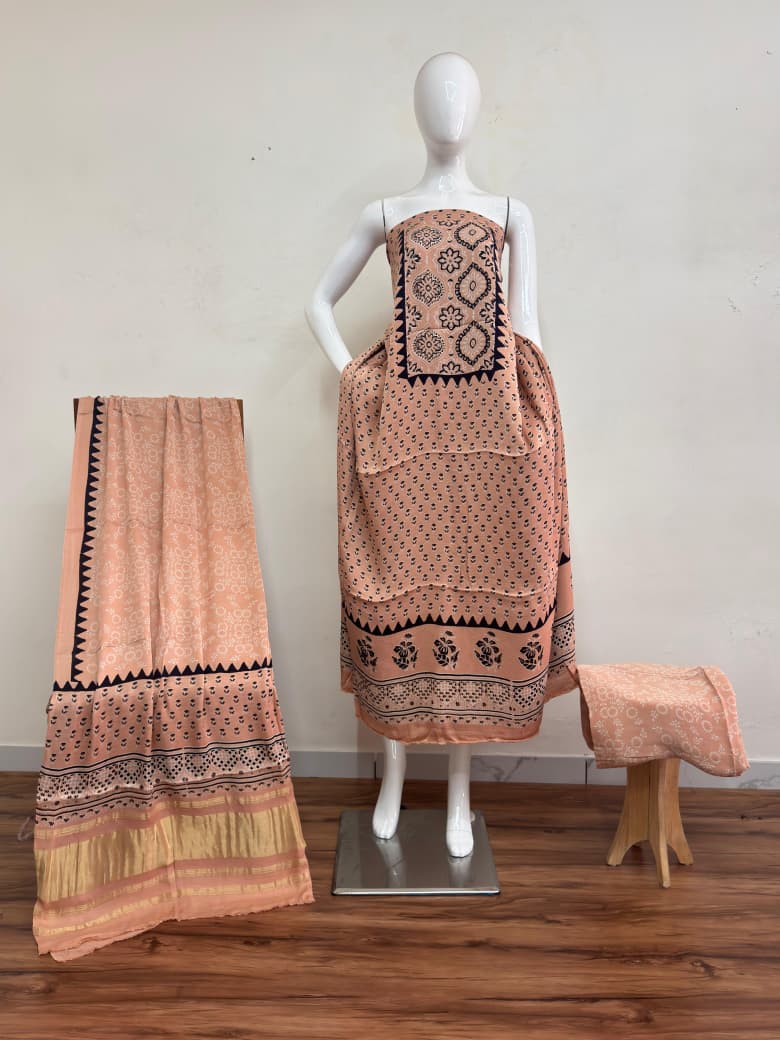 Havi Modal Silk Ajrakh Neptol Dye Discharge Print Panel Suit 20 - The Ajrakh Studio