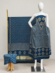 Havi Modal Silk Ajrakh Neptol Dye & Discharge Print Panel Design 3-Piece Suit - The Ajrakh Studio