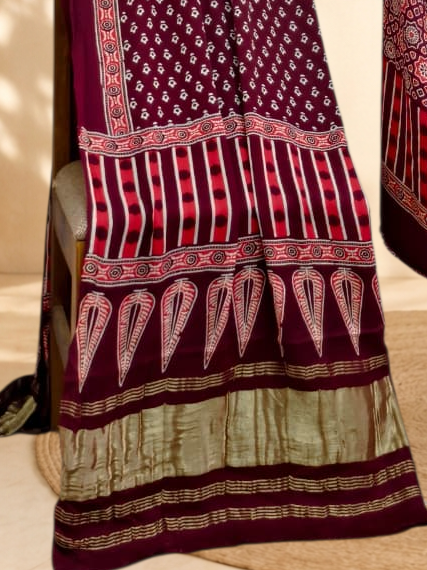 Premium Ajrakh Hand Block Print Modal Silk 3-Piece Suit Set with Zari Pallu Dupatta