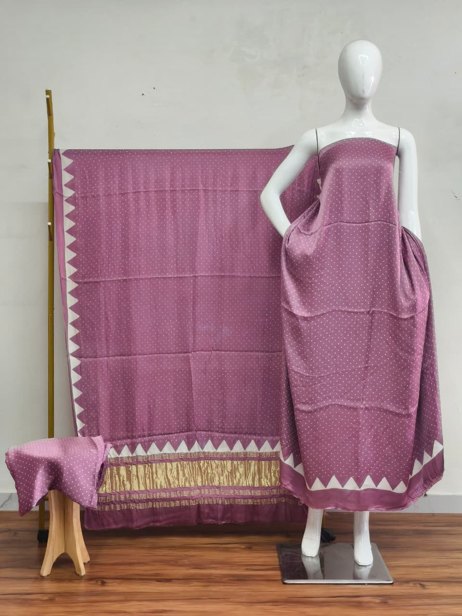 Havi Modal Silk Ajrakh Neptol Dye & Discharge Print Panel Design 3-Piece Suit - The Ajrakh Studio