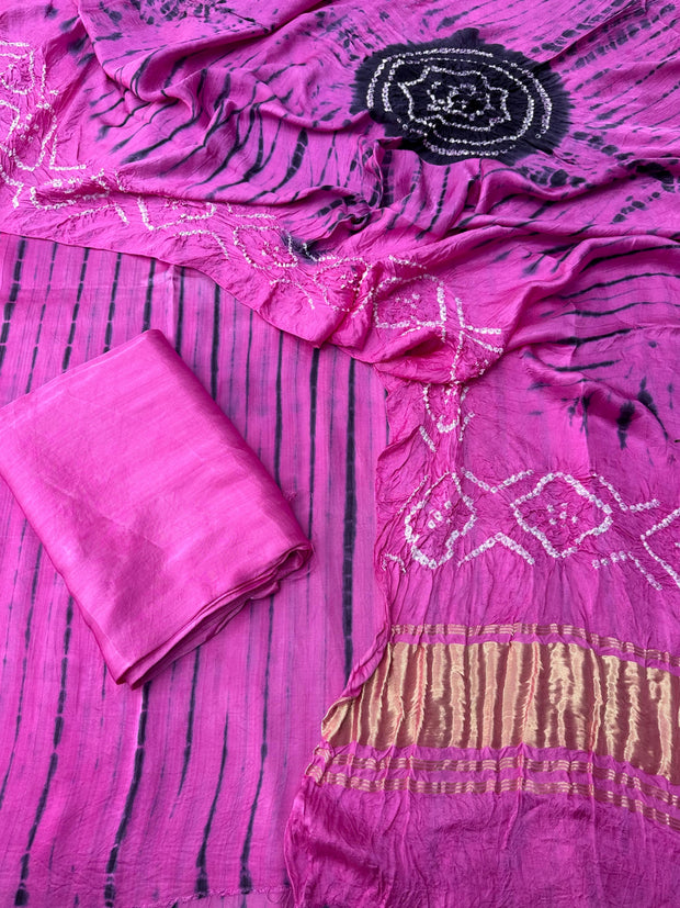 Dark pink & black Modal Silk Tie & Dye Bandhani Dupatta 3 Piece Suits