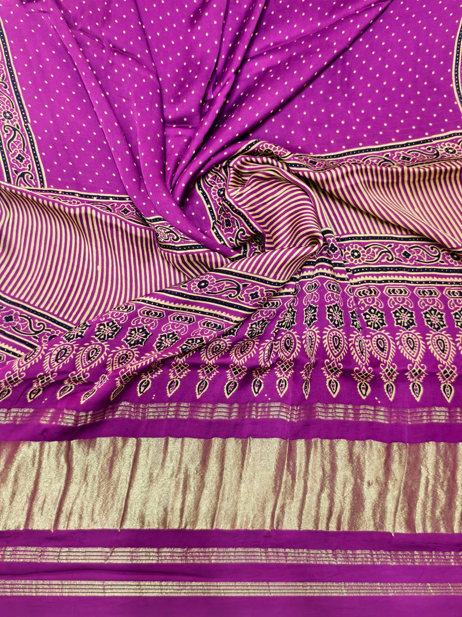 Premium Ajrakh Hand Block Print Modal Silk 3-Piece Suit Set with Zari Pallu Dupatta