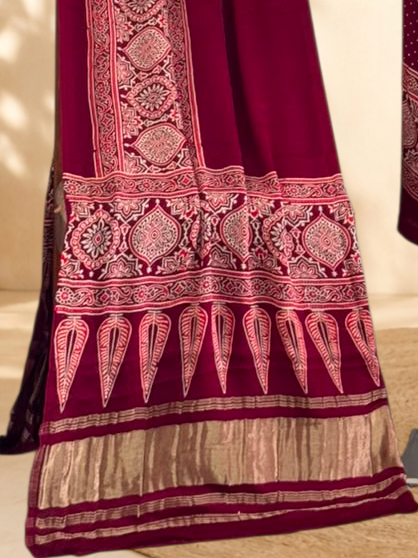 Premium Ajrakh Hand Block Print Modal Silk 3-Piece Suit Set with Zari Pallu Dupatta