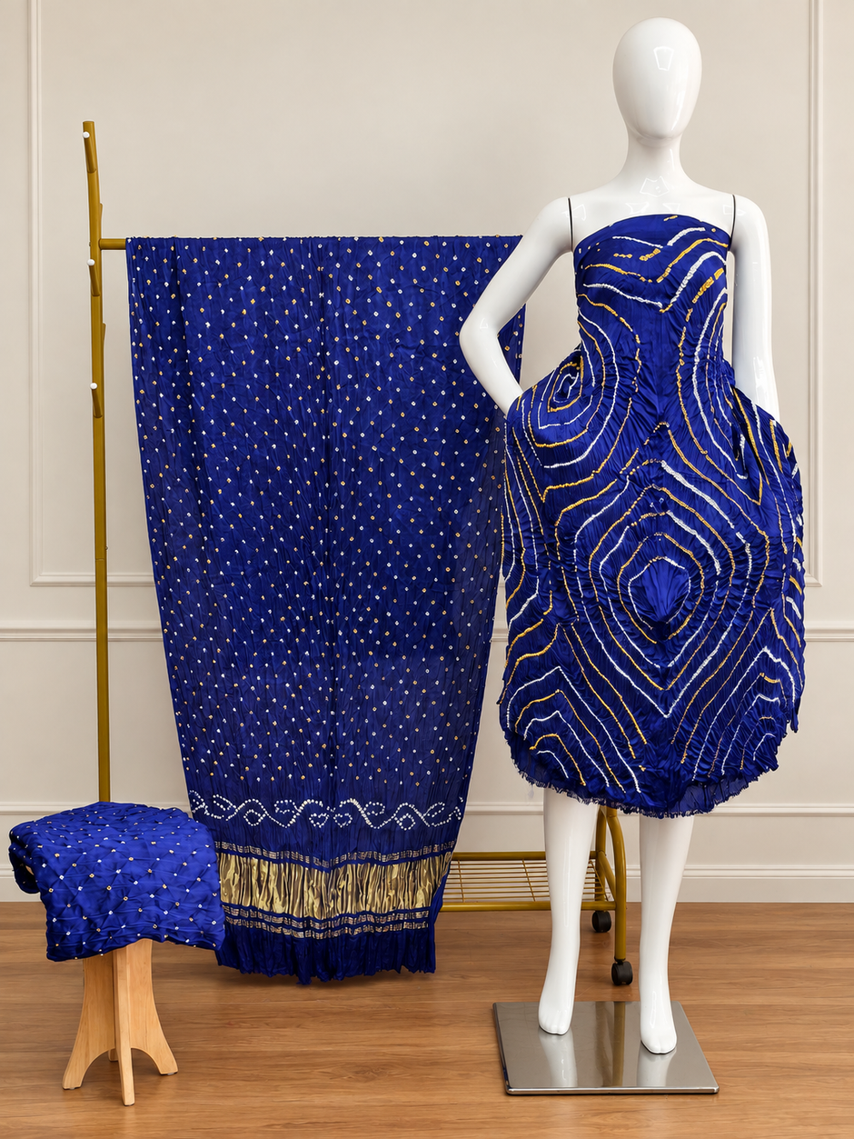 Premium Barik Bandhej Modal Silk 3-Piece Suit with Tissue Pallu - The Ajrakh Studio